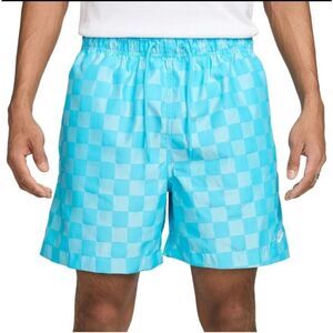 Nike Mens Club Flow Chorine Blue Checkered Shorts NWT Medium